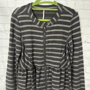 Free People Grey Striped Peplum Zip-Up Jacket, Color: Gray, Size: Extra Small